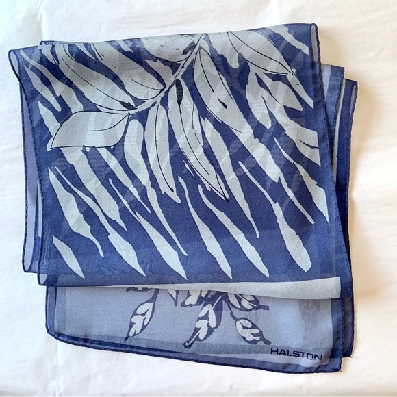 Vtg HALSTON blue sheer scarf - Picture 4 of 7
